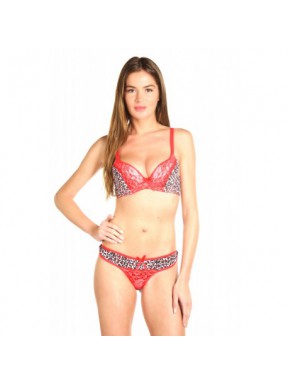 Abire Leopard rouge - Ensemble soutien-gorge / string